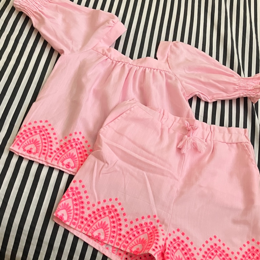 Pink Embroidered Top and Shorts Set